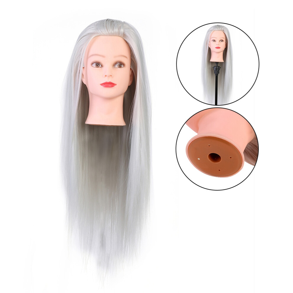 Unisex Grey Gray Hair Training Head Mannequin Doll For Cosmetology Practice 60Cm