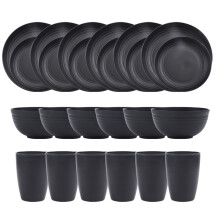 Wheat Straw Tableware Set Plate Dishes Water Cup Bowl Black