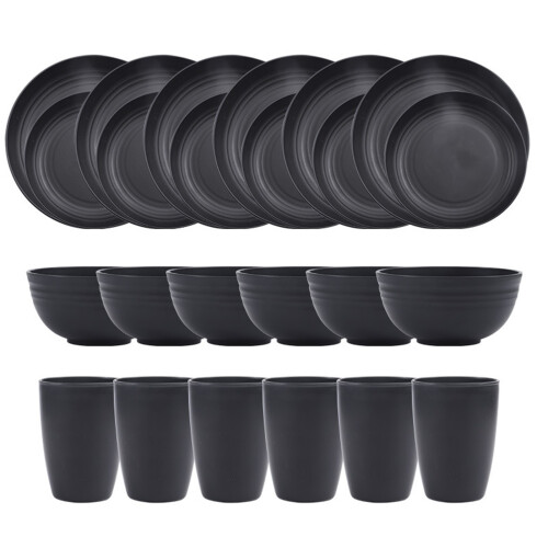 Wheat Straw Tableware Set Plate Dishes Water Cup Bowl Black