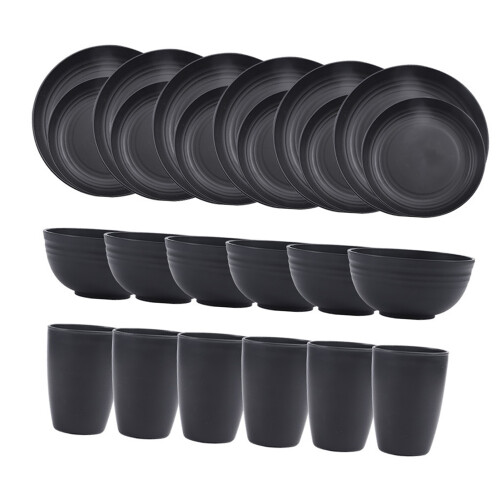 Wheat Straw Tableware Set Plate Dishes Water Cup Bowl Black 1