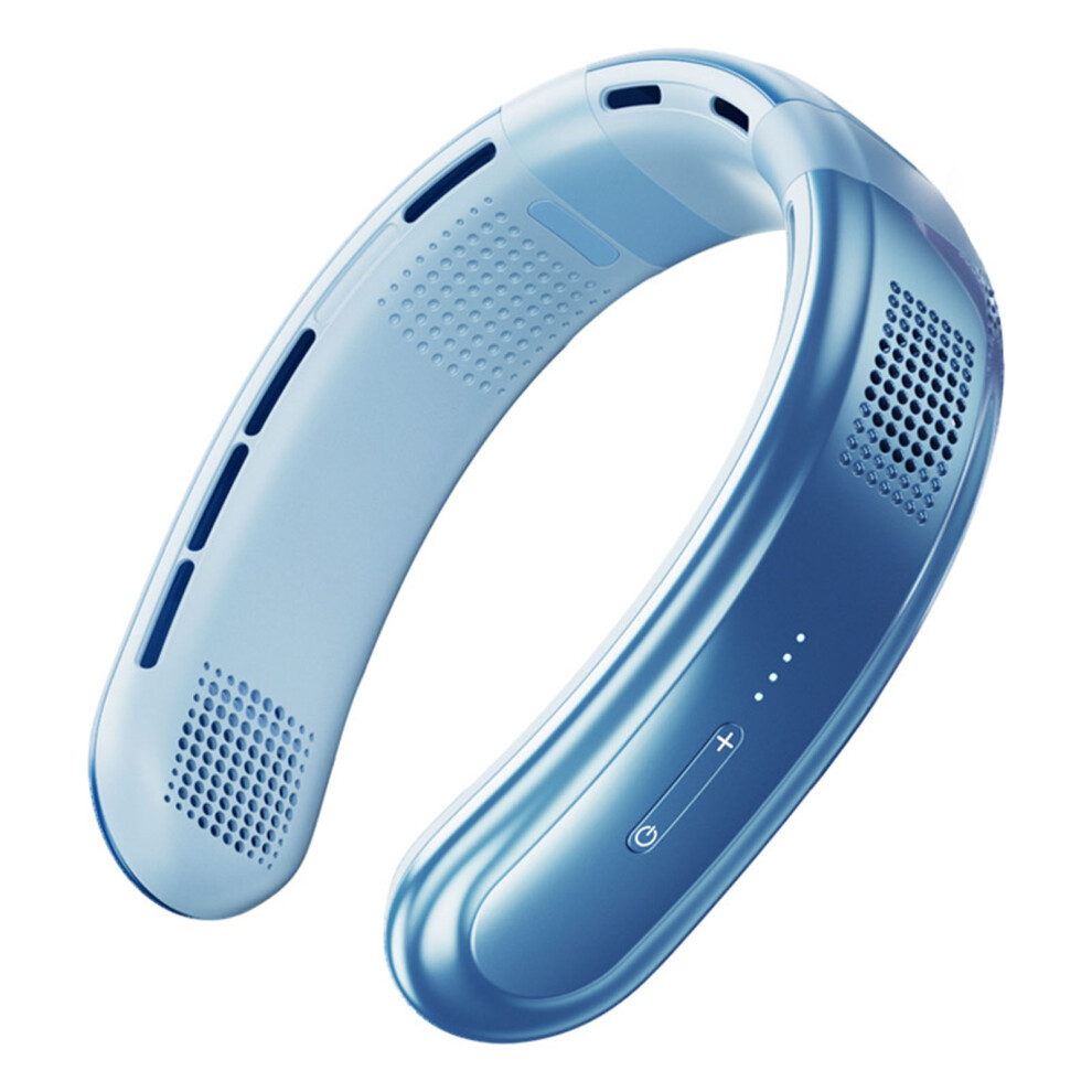 (Blue) Neck Fan Usb Rechargeable Quiet 5 Core Cold Wind Adjustable Blue 685922171511