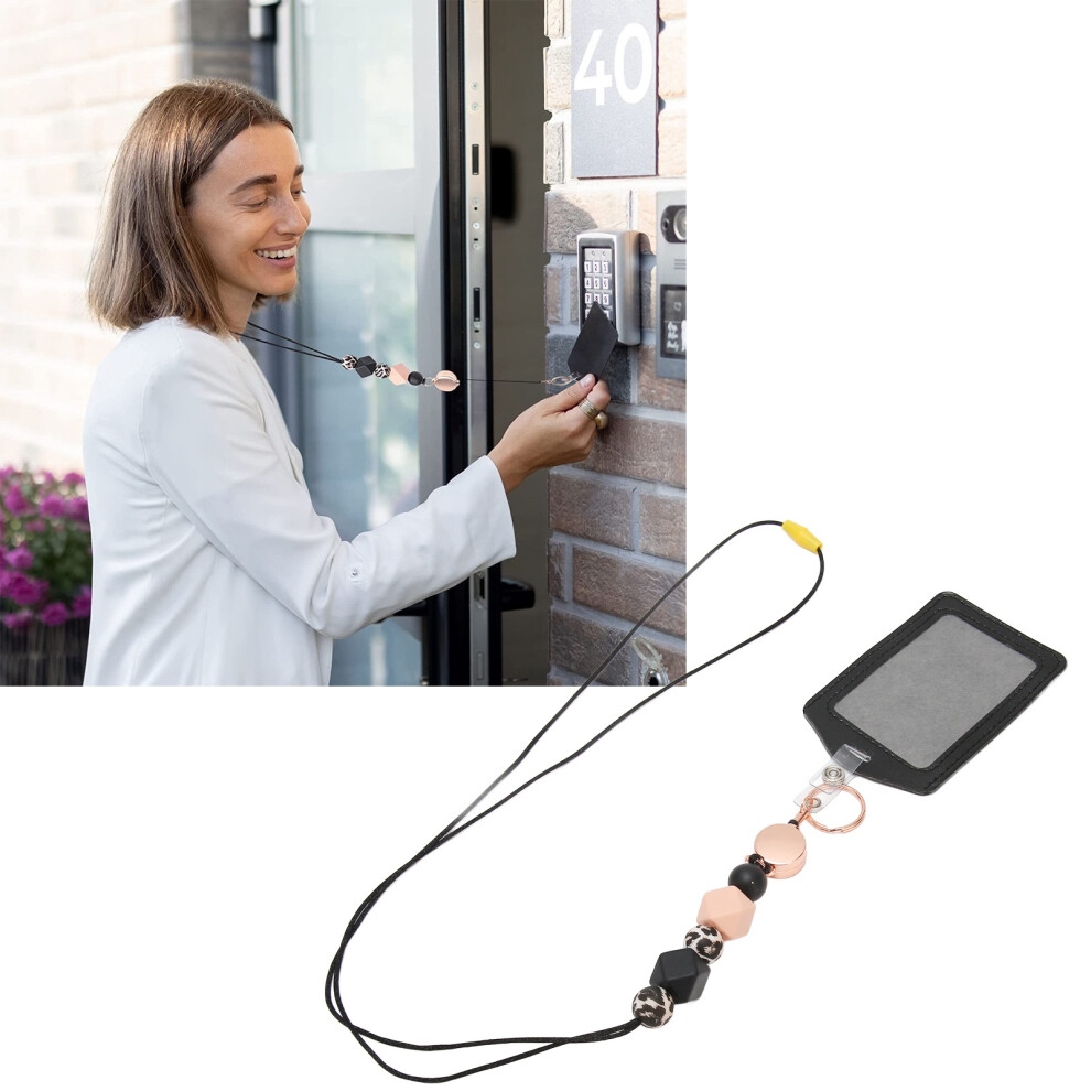 Flesh Pink Silicone Beaded Lanyard with Transparent ID Holder for Office & Students-image-OPC-PKYTMXN-NEW