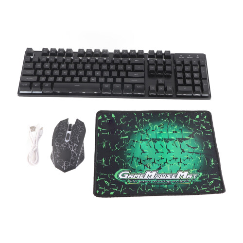 T3 Wireless Gaming Keyboard Mouse Mat Set Black