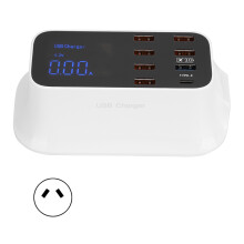 (AU Plug) 8 Port USB Charger with Type C QC3.0 Digital Display