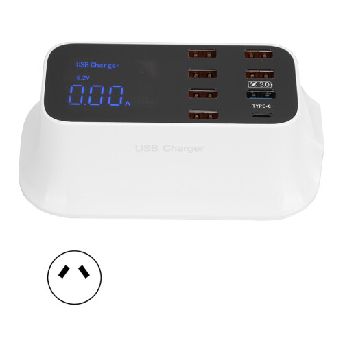 (AU Plug) 8 Port USB Charger with Type C QC3.0 Digital Display