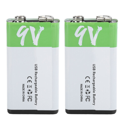 2Pcs 9V Rechargeable Batteries USB 650mah with Data Cable LED 1