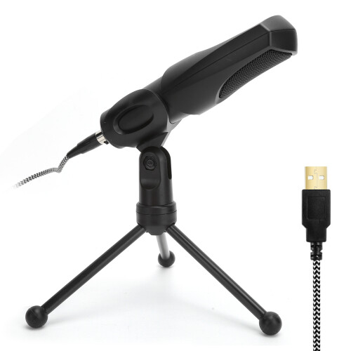 USB Condenser Microphone with Foldable Stand for Laptop