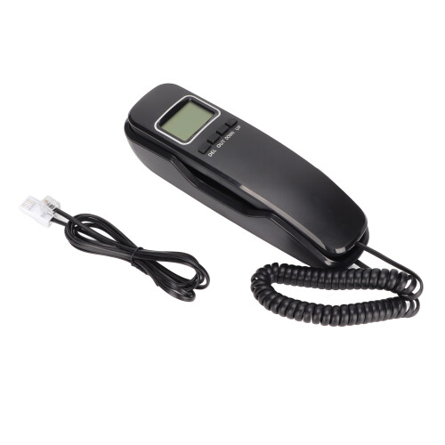 (Black) Corded Phone Redial LCD Screen Adjustable Ringtones Wired Black
