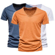Men's Casual Fashion Solid Colour Cotton V-Neck Short Sleeve T-Shirt, Cotton T-Shirt, 3XL, Men's Short Sleeve Tee