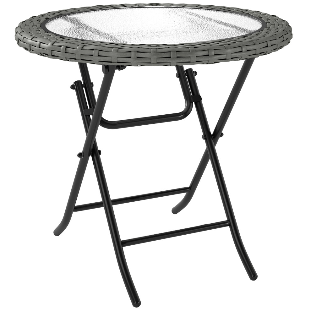 68cm Round Rattan Garden Table with Water Ripple Tempered Glass Steel Frame & Wicker Border Foldable Outdoor Furniture Grey-image-OPC-PKYV2KT-NEW