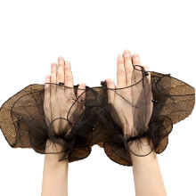Fairy Wrist Cuff Black Beaded Embellished Fake Sleeves Shirt Sweater Flare Ruffle Sleeves