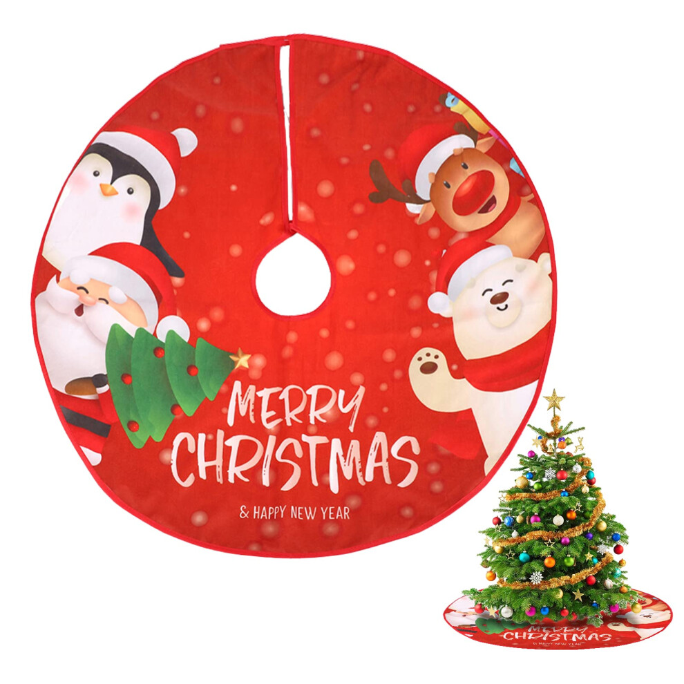 Red Christmas Tree Skirt 90cm/35 Inch Rustic Santa Claus Elk Pattern Tree Base Floor Mat For Xmas Decor New Year-image-OPC-PKYV67V-NEW