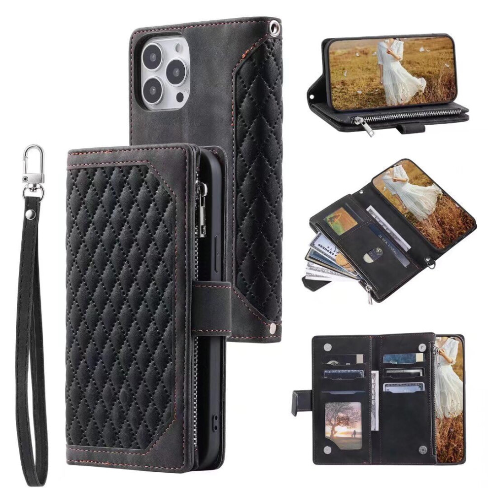Wallet Case For Samsung Galaxy S25 - Pu Leather Zipper Flip Case, Card Slots, Hand Strap, Magnetic Closure, Black 9084446313185