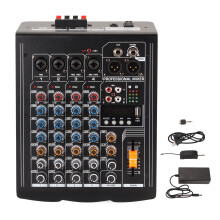 (EU Plug) 4 Channel Mixer Sound Board with USB Power Amplifier 100-240V US Plug