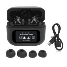 (Black) Bluetooth Translator Earbuds Touchscreen 144 Languages 3 Modes Black