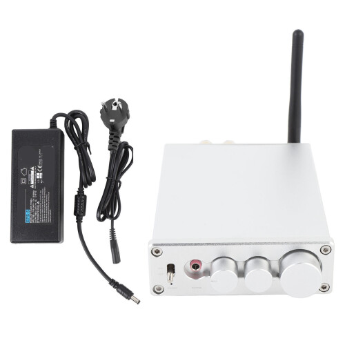 (Black US Plug) 2 Channel Wireless Stereo Amplifier Passive Speakers Silver EU Plug