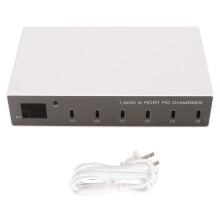 (US Plug) USB C Charging Station 6 Ports 140W LCD Multi Device Charger 100-240V