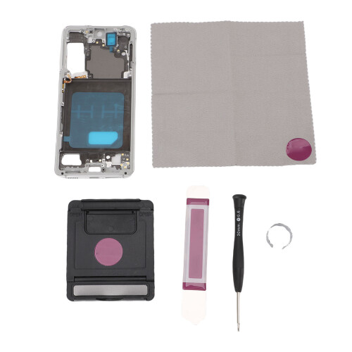 (Rose Gold) Middle Frame Bezel for Galaxy S21 Metal Replacement with Tools Silver