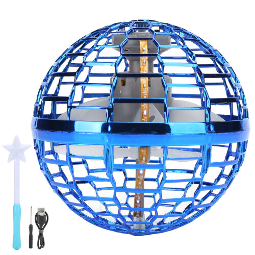 (Blue) Mini Drone Colorful LED Light Flying Toy with Wand Gift Blue