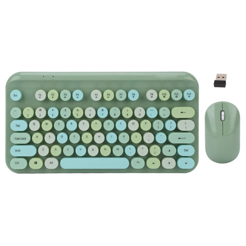 (Red Black) USB Wireless Keyboard Mouse 2.4GHz Ergonomic 75 Keys Gaming Set Green