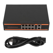 10 Port PoE Switch 802.3af Fanless Quiet Energy Saving Metal 100-240V