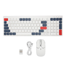 (White Blue) 2.4G Wireless Keyboard Mouse Combo Type C Charge Ergonomic White Blue