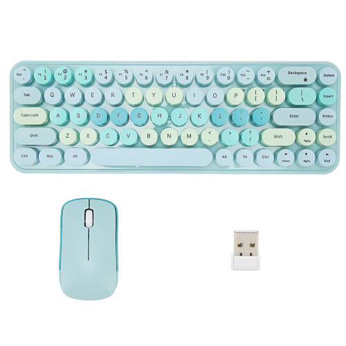 (Pink Theme) Wireless Keyboard Mouse Combo 68 Key Retro 3 DPI Blue Theme