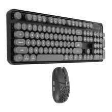 (Pink Board) Wireless Keyboard Mouse Combo 2.4G Retro Round Keycaps Black