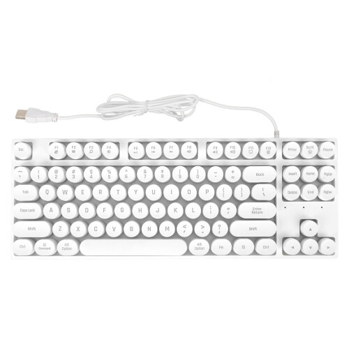 (Black) Gaming Keyboard USB Round 87 Keys Backlit Ergonomic Mechanical White