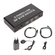 (EU Plug 100‑240V) DisplayPort KVM Switch 2 Ports 4K 60Hz Dual Mode Aluminum EU Plug