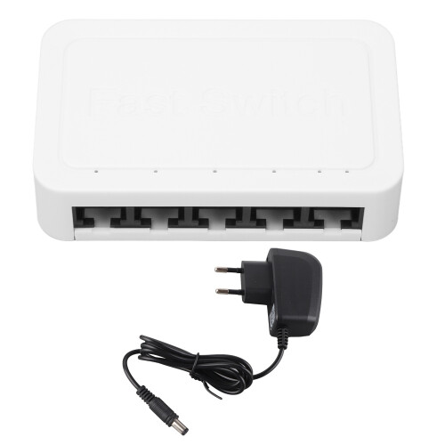 (US Plug) 5 Port Ethernet Switch 10/100Mbps RJ45 4KV Thunder Protection EU Plug