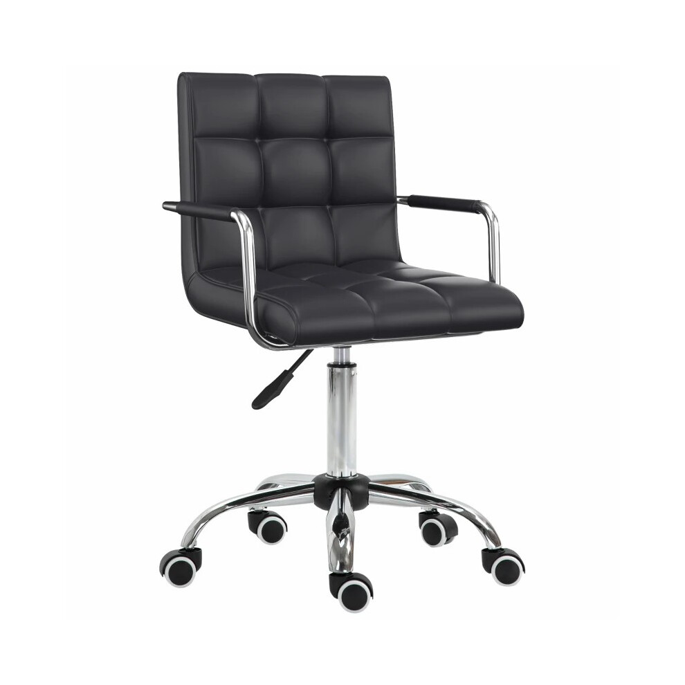Mid Back Office Chair in Black with PU Leather Height Adjustable Armrest Rolling Castors Ideal for Home and Office Use-image-OPC-PKYVVFW-NEW
