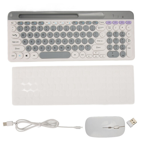 (White) Wireless Keyboard Mouse Set Rechargeable 2.4G Bluetooth White