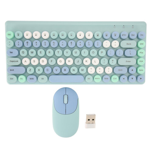 (Black) Wireless Keyboard Mouse Retro 86 Keys 2.4G Wireless Blue