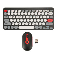 (Black) Wireless Keyboard Mouse Slim Round Keycaps Mute 2.4G Ergonomic Black