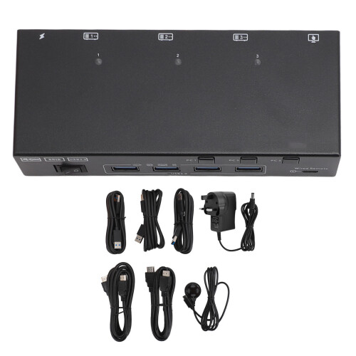 (EU Plug) USB3.0 KVM Switch 2 Monitors 3 Computers 4K 60Hz UK Plug