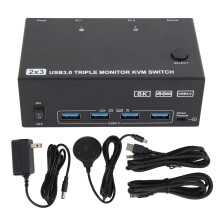 (EU Plug) 8K 60Hz HD KVM Switcher 2PC 3Monitor 4USB3.0 DisplayPort US Plug