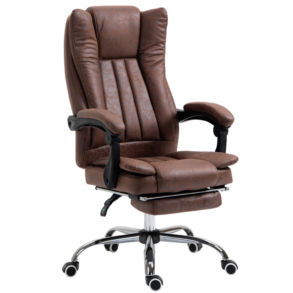 Reclining Microfibre Home Office Chair with Swivel Wheels and Footrest Adjustable Brown Desk Chair-image-OPC-PKYVXZ5-NEW