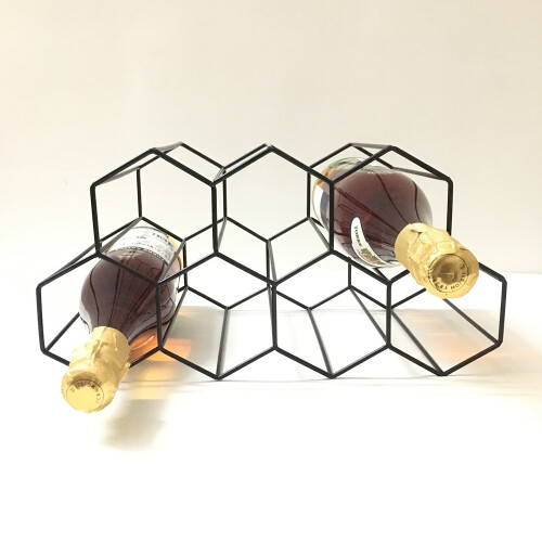 Black Honeycomb Metal Wine Rack 2-Layer 7-Hole Gold