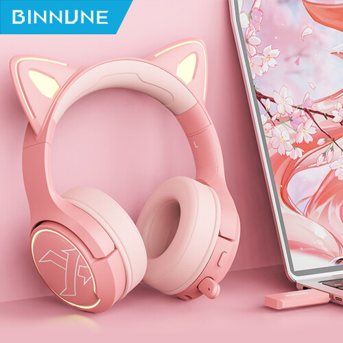 BINNUNE BW05 Wireless Gaming Headset 2.4G Bluetooth PS4 XBOX Pink 1