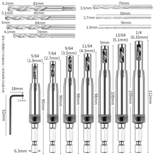 Door Window Hinge Hole Opener Hex Drill Bit Set High Speed Steel 1