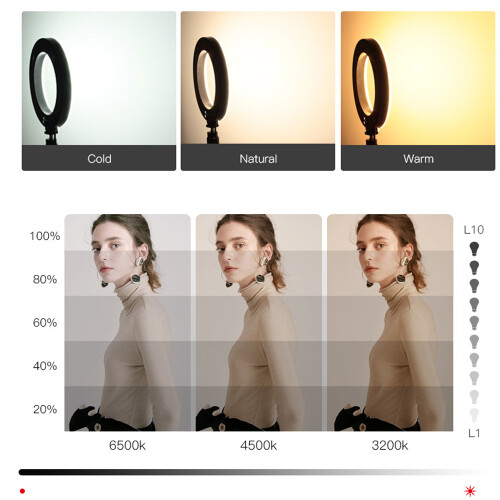 10in USB Desktop Ring Light 3 Color Modes 10 Brightness 360 Rotatable 1