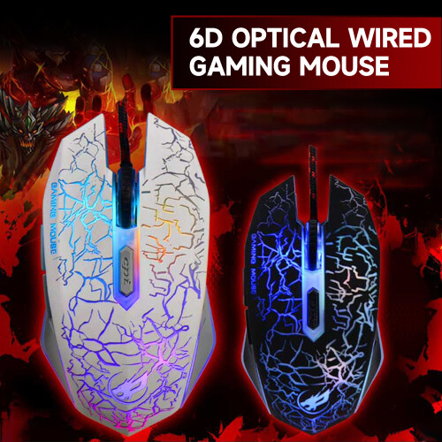 6D Optical Wired Gaming Mouse with RGB Light 4-Stage Adjustable Speed