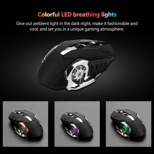 Portable Mute Rechargeable 2400DPI USB Wireless Gaming Mouse Black 1