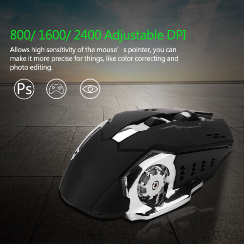 Portable Mute Rechargeable 2400DPI USB Wireless Gaming Mouse Black 2