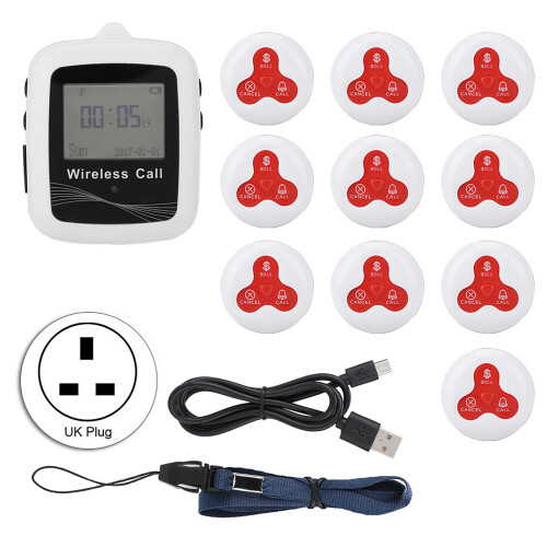 Wireless Smart Call Button Pager System 1 Receiver+10 Pagers