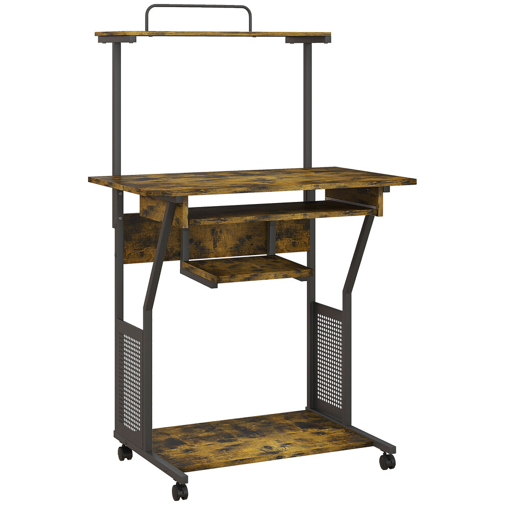 Office Desk with Sliding Keyboard Tray - HOMCOM Multi-Storage in Brown/Black Spacious Surface Modern Durable Finish-image-OPC-PKYWGZT-NEW