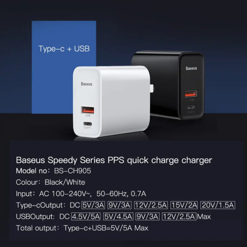 Baseus 30W PD USB C Charger Foldable Dual Port Fast Charging 1