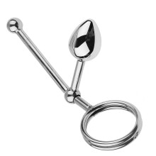 Anal Beads 3-Size Stainless Steel Set With Movable Anal Hook And Penis Ring Removable 35mm Silver For Women And Men