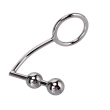 BDSM Stainless Steel Anal Beads Anal Hook With Two Balls Short Anal Plug 50x50mm Silver